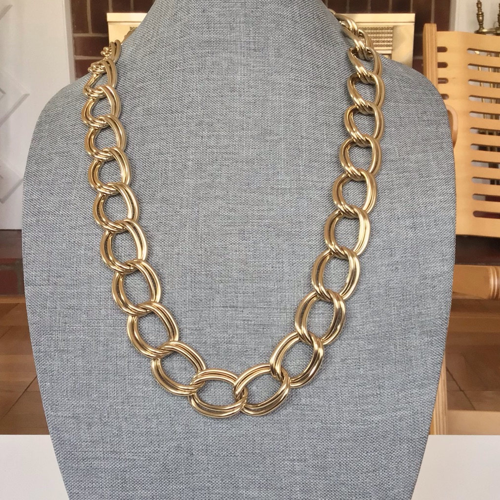 Vintage 90s Y2k Lee Angel Gold Tone Double Curb Chain Chunky Statement Necklace 30$